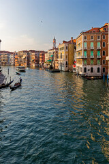 Obraz premium Grand Canal, Venice with View of the river and city historical architecture. with gondolas in Venice, Italy. in winter time.