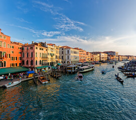 Grand Canal, Venice with View of the river and city historical architecture. with gondolas in Venice, Italy. in winter time.