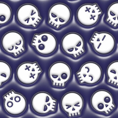 Halloween Skulls 3D inflated bubble pattern. Puffy seamless tileable pattern. Endless texture for wallpaper, packaging, wrapping paper and etc.