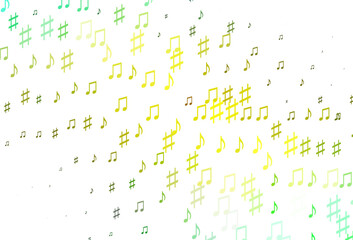 Light Green, Yellow vector texture with musical notes.