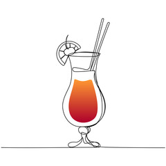 Continuous one line drawing of cocktail. Concept of beverage cafe menu. Modern style vector illustration