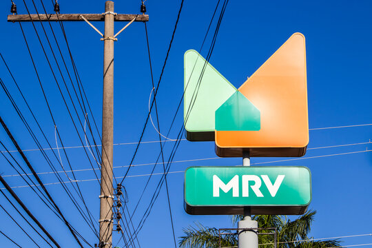Marilia, SP, Brazil, May 13, 2024. Logo of Construtora MRV responsible for the work of mainly residential properties, many of them from the Federal Government's Minha Casa Minha Vida Program