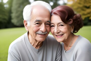 a portrait of a happy white, caucasian, senior, elderly, married couple, in love