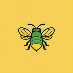 Design a logo using simple line drawings of a cartoon bee head outline a vector graphic design on a yellow background, with a minimalist, geometric shape