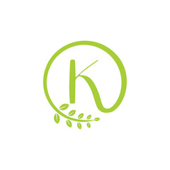 Letter K With Leaf Logo Vector 005