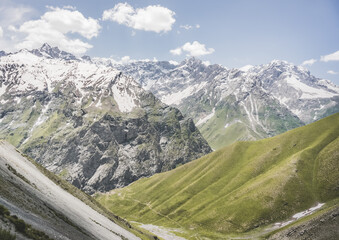 Mountain panorama landscape in the mountains of Tajikistan on a sunny summer day, view of mountain...