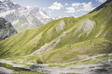 Mountain panorama landscape in the mountains of Tajikistan on a sunny summer day, view of mountain...