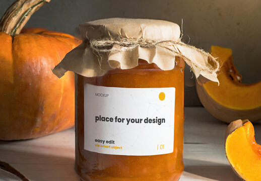 Home made pumpkin Jam Jelly Jar Label Mockup 02 Gerenative Ai