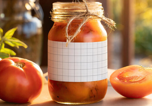 Home made Tomato Jam Jelly Jar Label Mockup 01 Gerenative Ai