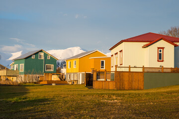 Sunny summer day in village of Hrisey in north Iceland