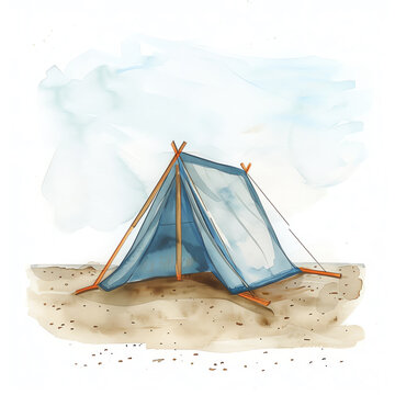 recommend clip art: Minimalistic watercolor of a beach tent on a white background, cute and comical.