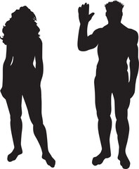 Male and Female Gender heroic body types isolated silhouettes vector in black color