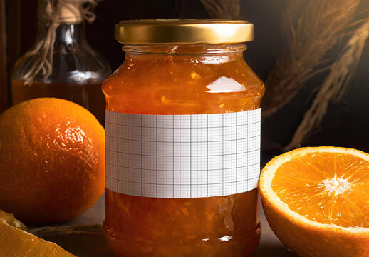 Home made Orange Jam Jelly Jar Label Mockup 03 Gerenative Ai