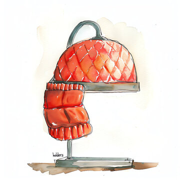 recommend clip art: Minimalistic watercolor of an "oven mitts or pot holders" lamp on a white background, cute and comical.