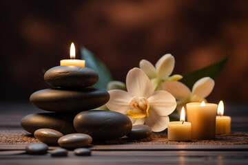 Candles and Massage Stones in a Zen Spa Background