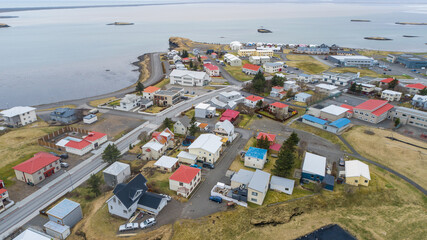 Aerial view of town of Hofn in hornafjordur in Iceland