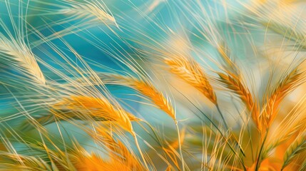 Fototapeta premium A close up of a wheat field swaying in the wind, a beautiful natural landscape showcasing agriculture and the peacefulness of the meadow AIG50