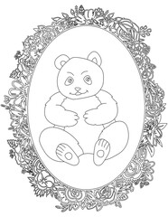 Panda in A Floral Frame Coloring Page. Printable Coloring Worksheet for Kids. Educational Resources for School and Preschool.
