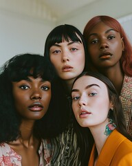 Obraz premium Fashion inclusivity, a high-fashion shot featuring models of various body types, ethnicities, and genders, challenging traditional beauty standards. 
