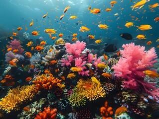 Colorful underwater coral reef teeming with life