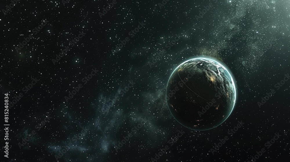 Poster when viewed from outer space planet earth lights up with the twinkling of stars showcasing its place