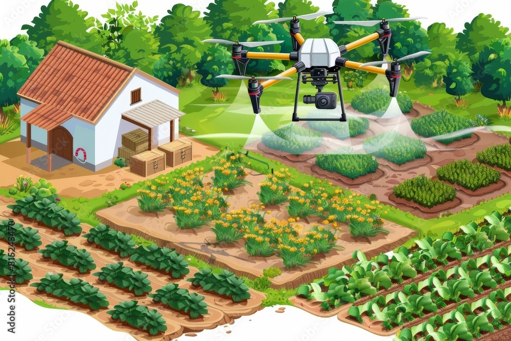 Poster drone technology and agritech enhance crop maintenance and distribution in smart farming practices