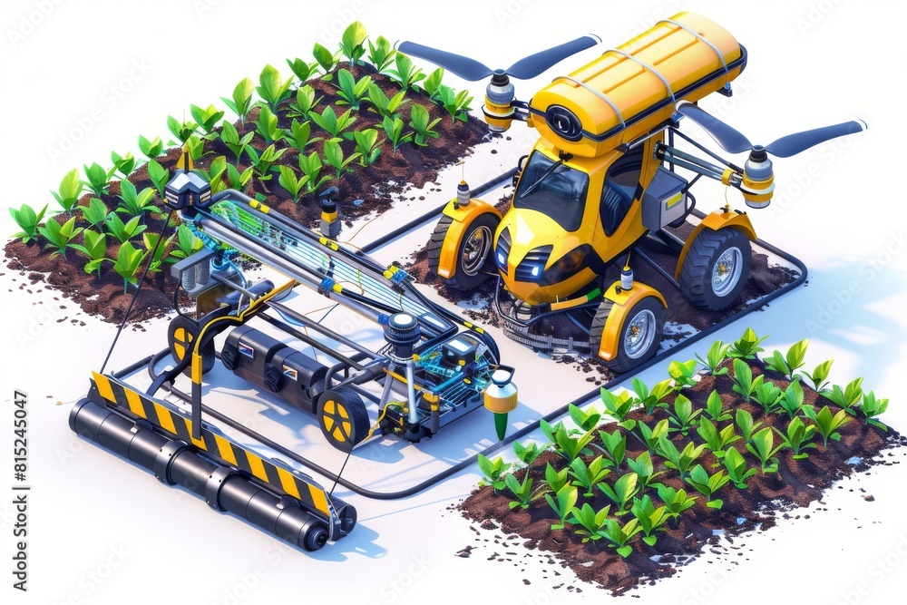 Poster drone technology and precision controls innovate modern farming practices for carrot and flower cult