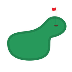 Green Golf Field and black Hole with red flag vector design 