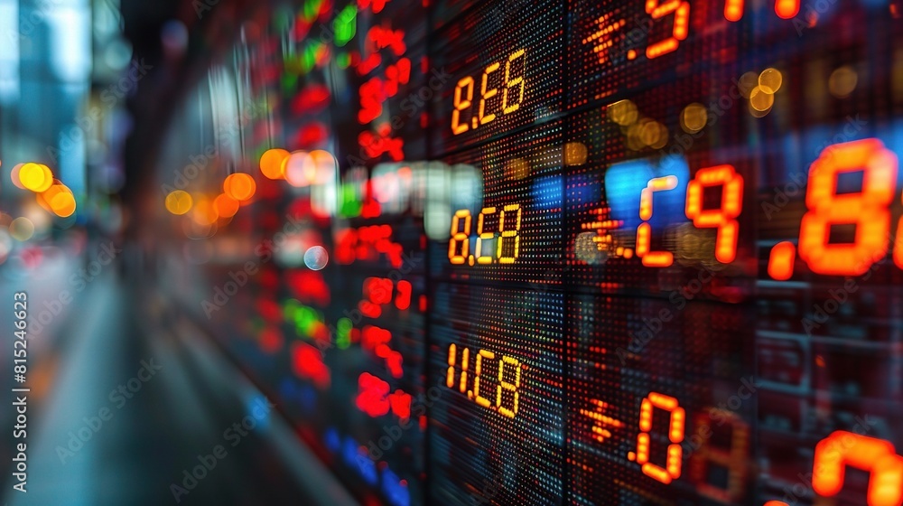 Poster digital stock market display showing graphs and charts
