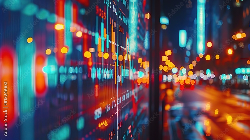 Poster digital stock market display showing graphs and charts