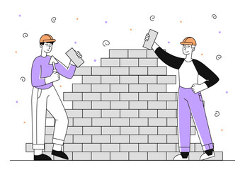 Builders with bricks vector simple