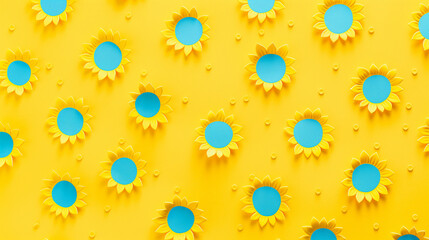 Whimsical floral pattern background, yellow and blue.