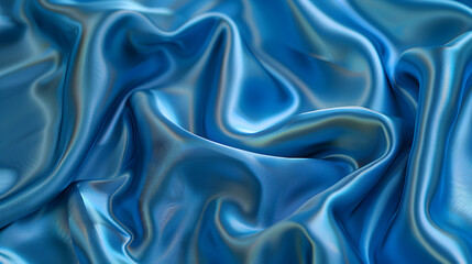 Fototapeta premium A blue fabric with a pattern of waves. The fabric is smooth and shiny. The blue color gives a sense of calmness and serenity