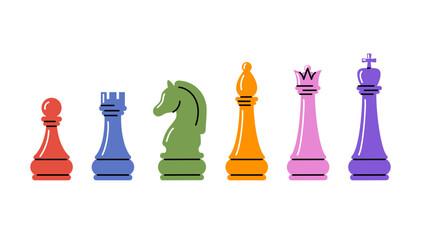 Colorful chess pieces vector set