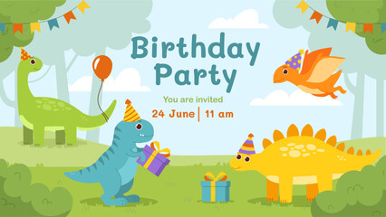 Dinosaurs birthday party vector