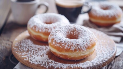 Savor the simplicity of a delicious powdered sugar dusted donut a delightful breakfast treat to enjoy with your morning coffee Every bite ensures a fantastic beginning to your day