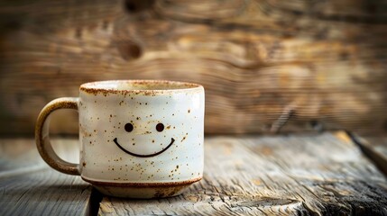 A Smiling Mug on Rustic Table