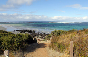 Pathway leading to the ocean of Killarney Beach near Port Fairy in Victoria, Australia