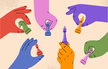 Hands with chess pieces vector