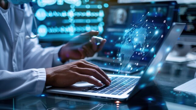 Doctor and modern virtual screen interface, Medical digital technology and healthcare concept - Powered by Adobe