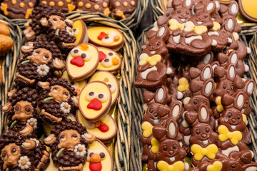 Delicious handmade and traditional chocolates decorated with fruit flavors, delicious sweet cocoa delights with different decorations