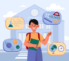 Boy with school lessons vector