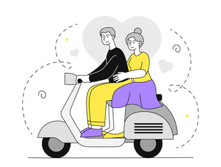 Senior couple at scooter vector simple