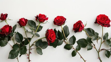 A stunning bunch of red roses set against a white background