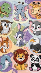 Stikers animados de animales, estilo caricatura