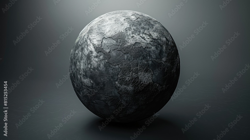 Poster a dynamic 3d rendering showcases an abstract version of planet earth in black and white complete wit