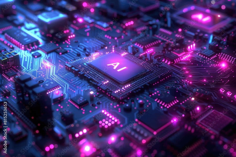Poster artificial intelligence (ai) concept, abstract ai processor and quantum computer background.