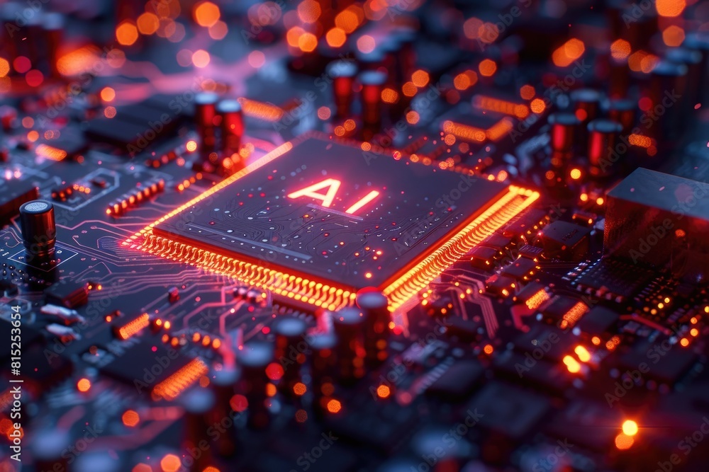 Poster artificial intelligence (ai) concept, abstract ai processor and quantum computer background.