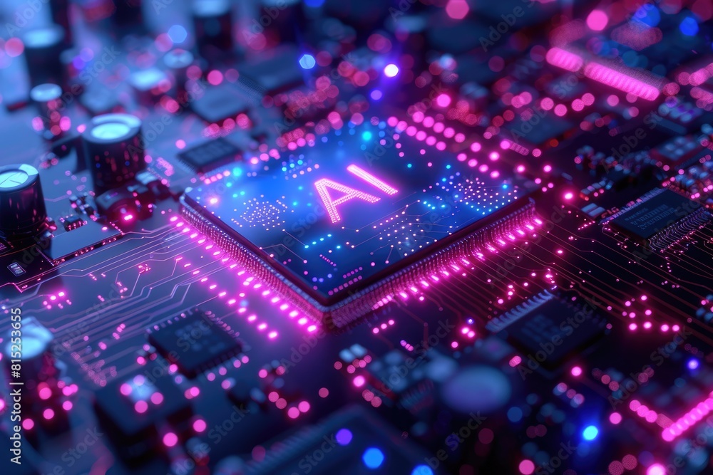 Poster artificial intelligence (ai) concept, abstract ai processor and quantum computer background.