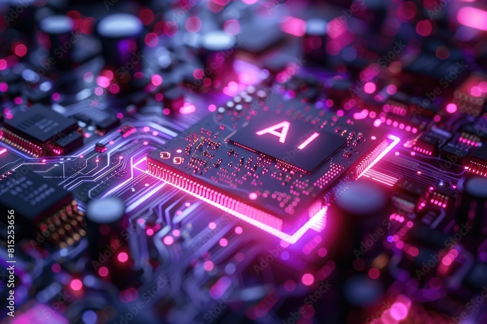 Poster artificial intelligence (ai) concept, abstract ai processor and quantum computer background.